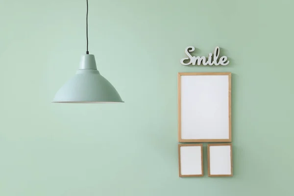 Blank Photo Frames Hanging Color Wall Room — Stock Photo, Image
