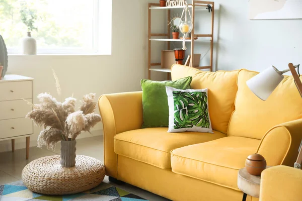 Rahat kanepesi olan modern bir oda.