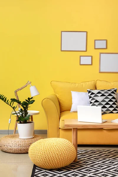 Rahat kanepesi olan modern bir oda.