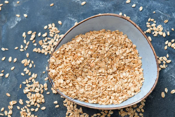 Bowl Raw Oatmeal Table — Stock Photo, Image