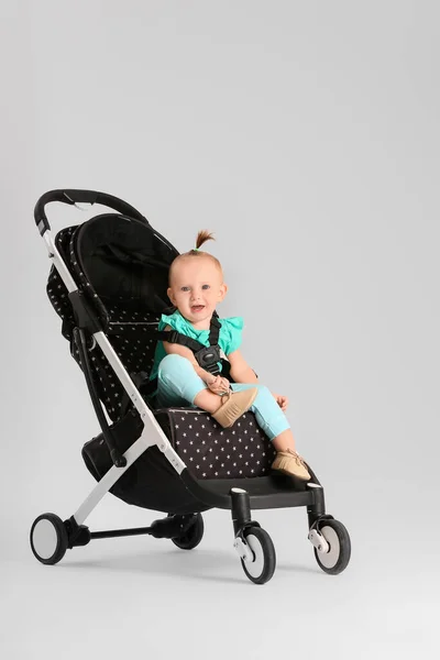 Cute Little Baby Stroller Light Background — Stock Photo, Image