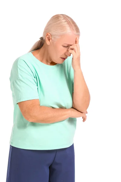 Stressed Mature Woman White Background — Stock Photo, Image