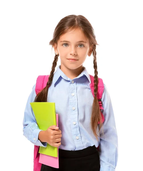 Pequeña Colegiala Sobre Fondo Blanco — Foto de Stock