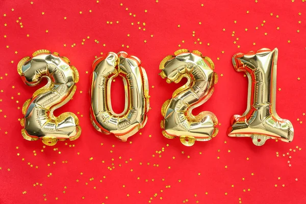 Balões Forma Figura 2021 Sobre Fundo Cor Celebração Ano Novo — Fotografia de Stock