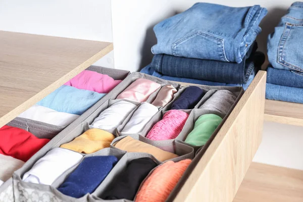 Open Drawer Clean Clothes Closet — Stock Photo, Image
