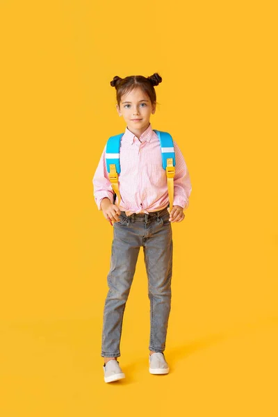 Little Schoolgirl Color Background — Stock Photo, Image