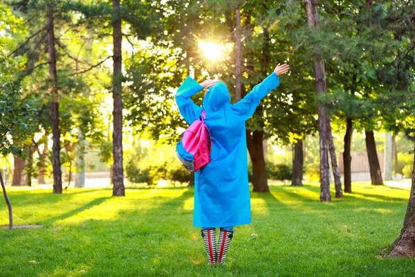 Beautiful Young Woman Wearing Raincoat Outdoors — Stock Photo, Image