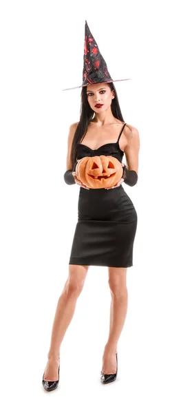 Strega Con Zucca Halloween Sfondo Bianco — Foto Stock