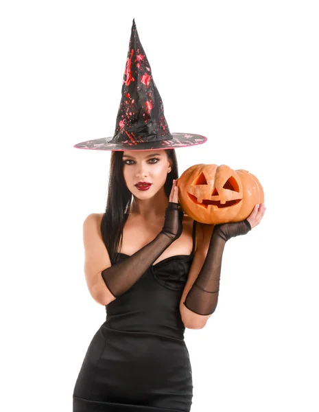 Witch Halloween Pumpkin White Background — Stock Photo, Image