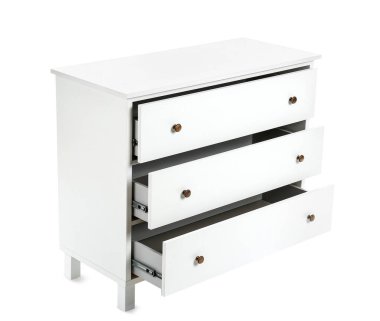 Beyaz arka planda modern çekmece sandığı