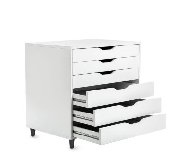 Beyaz arka planda modern çekmece sandığı