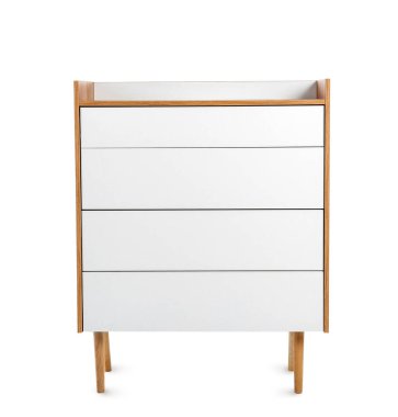 Beyaz arka planda modern çekmece sandığı