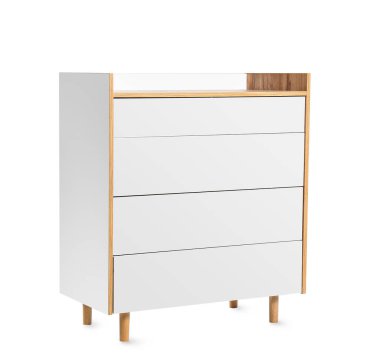 Beyaz arka planda modern çekmece sandığı