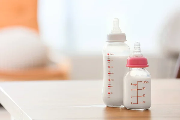 Bottles Milk Baby Table Room — Stock Photo, Image