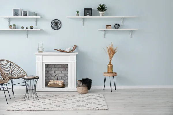 Modern Fireplace Shelves Interior Room — Stock Photo, Image