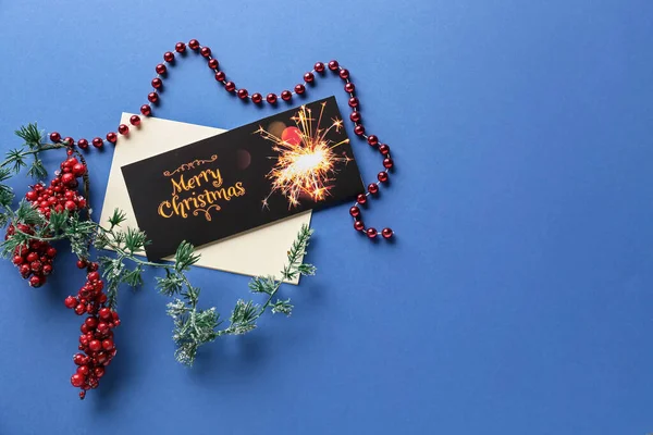 Όμορφη Σύνθεση Χριστουγεννιάτικη Ευχετήρια Κάρτα Στο Φόντο Χρώμα — Φωτογραφία Αρχείου