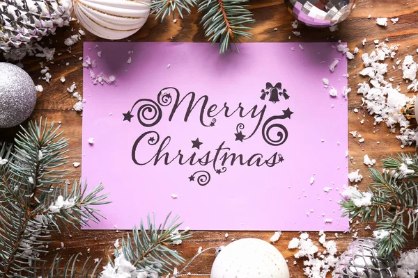 Beautiful Composition Christmas Greeting Card Wooden Background — Stock Photo, Image