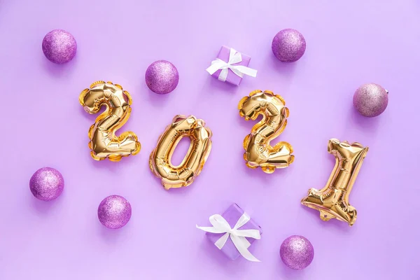 Balloons Shape Figure 2021 Christmas Decor Color Background — Stock Photo, Image