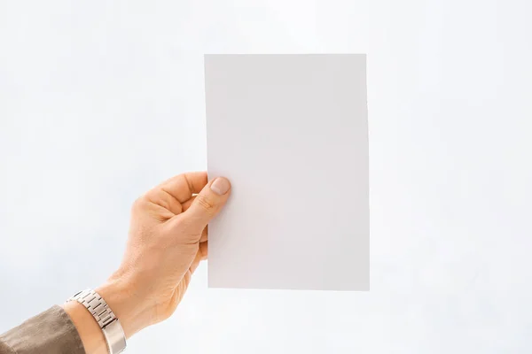 Male Hand Blank Paper Sheet White Background — Stock Photo, Image