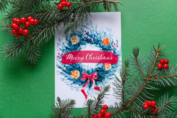 Beautiful Composition Christmas Greeting Card Color Background — Stock Photo, Image