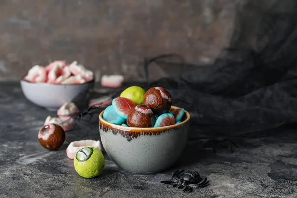 Bowl Tasty Treats Halloween Dark Background — Stock Photo, Image