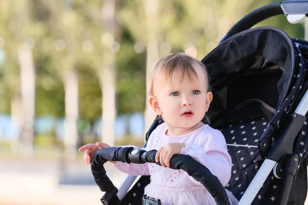 Leuke Grappige Baby Kinderwagen Buiten — Stockfoto