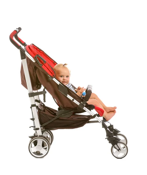 Cute Little Baby Stroller White Background — Stock Photo, Image