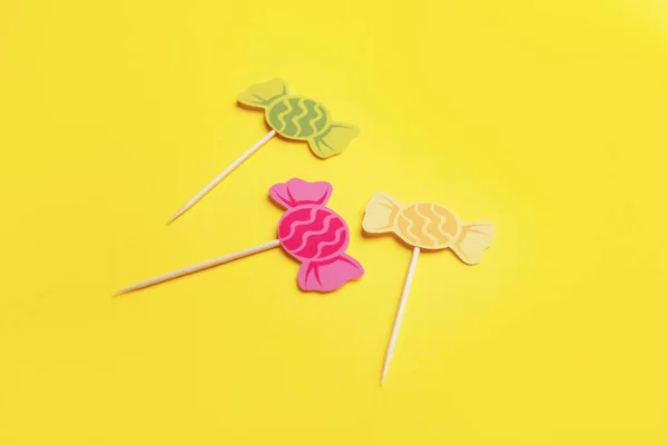 Stylish Cupcake Toppers Color Background — Stock Photo, Image