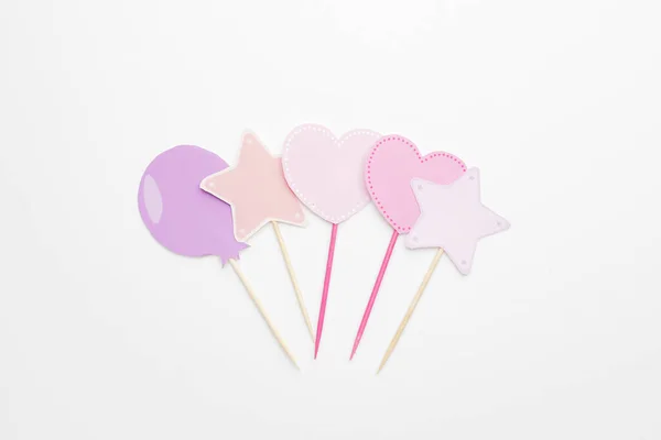 Stijlvolle Cupcake Toppers Witte Achtergrond — Stockfoto