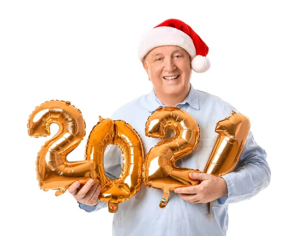 Oudere Man Met Figuur 2021 Witte Achtergrond Nieuwjaarsviering — Stockfoto