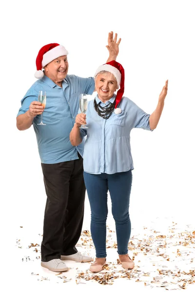 Elderly Couple Celebrating Christmas White Background — Stock Photo, Image