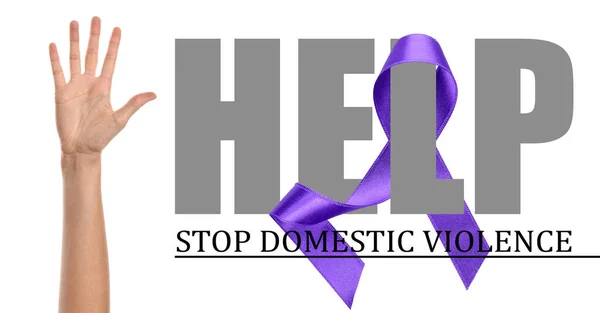 Female Hand Text Help Stop Domestic Violence White Background — Stock Photo, Image