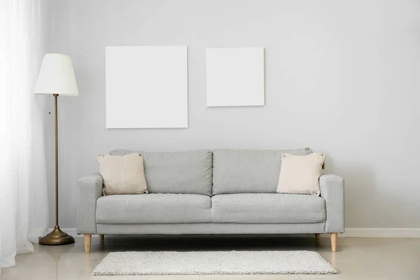 Blank Posters Sofa Lamp Interior Modern Living Room — Stock Photo, Image