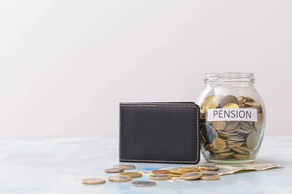 Jar Savings Wallet Table Concept Pension — Stock Photo, Image