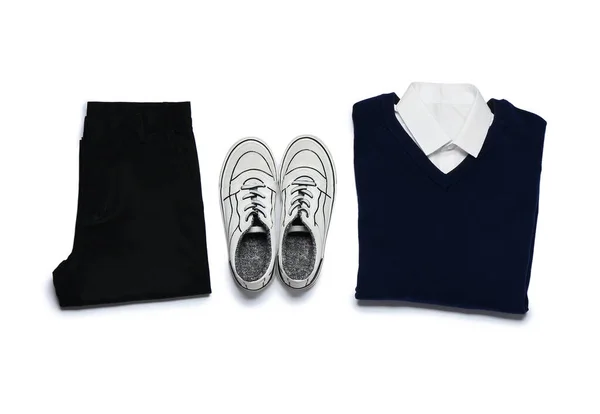 Stilvolle Schuluniform Auf Weißem Hintergrund — Stockfoto