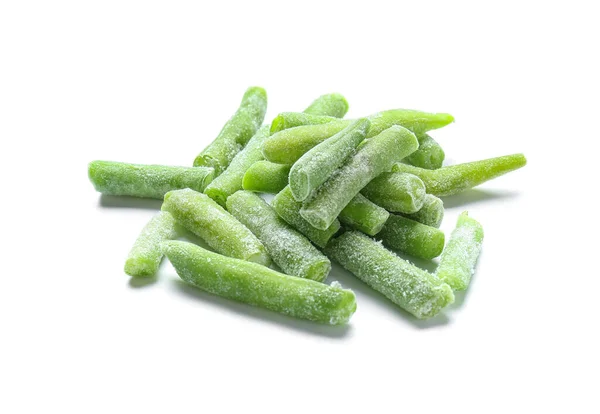 Gefrorene Grüne Bohnen Auf Weißem Hintergrund — Stockfoto