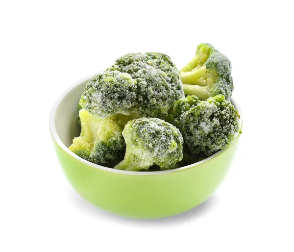 Bowl Frozen Broccoli White Background — Stock Photo, Image