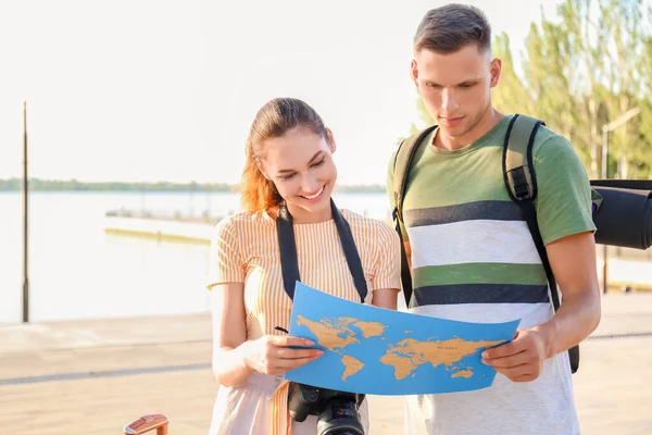 Couple Tourists City Street — Stock Photo, Image