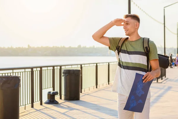 Male Tourist Map City Street — Stock Photo, Image