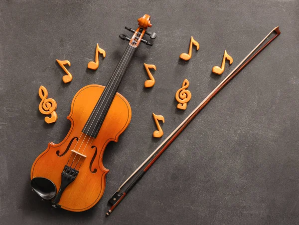 Violon Avec Notes Musique Sur Fond Sombre — Photo