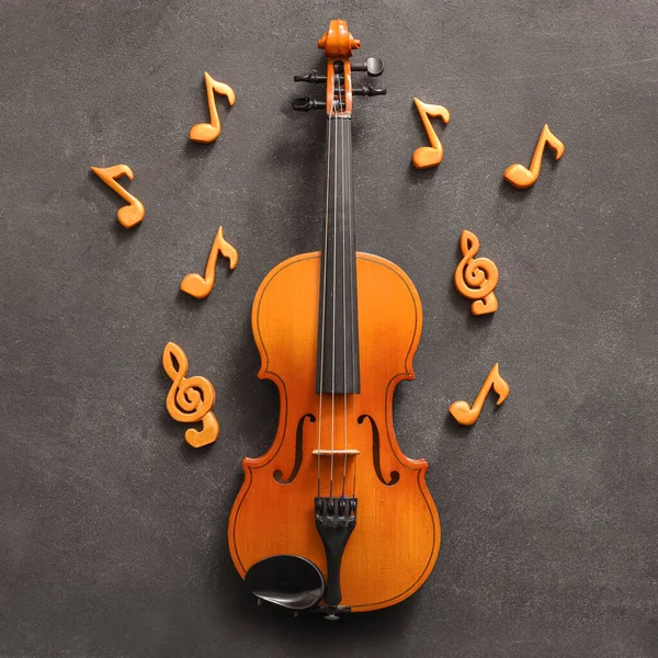 Violon Avec Notes Musique Sur Fond Sombre — Photo