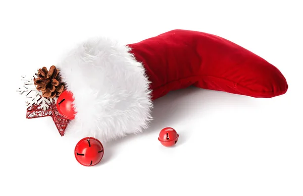 Weihnachtssocke Mit Geschenken Auf Weißem Hintergrund — Stockfoto