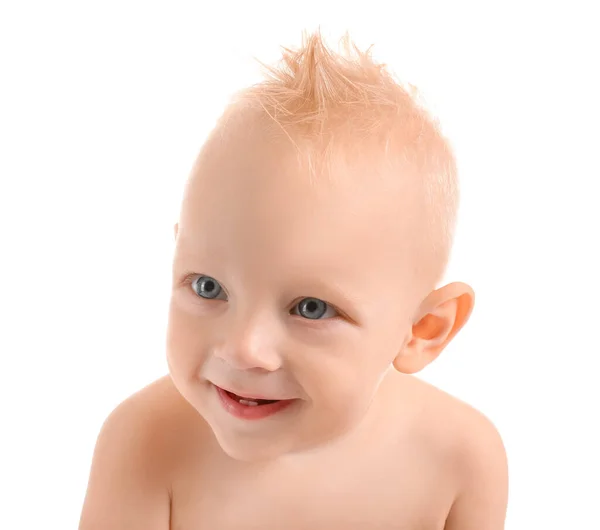 Retrato Bebê Pequeno Bonito Fundo Branco — Fotografia de Stock