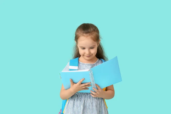 Little Schoolgirl Book Color Background — Stock Photo, Image