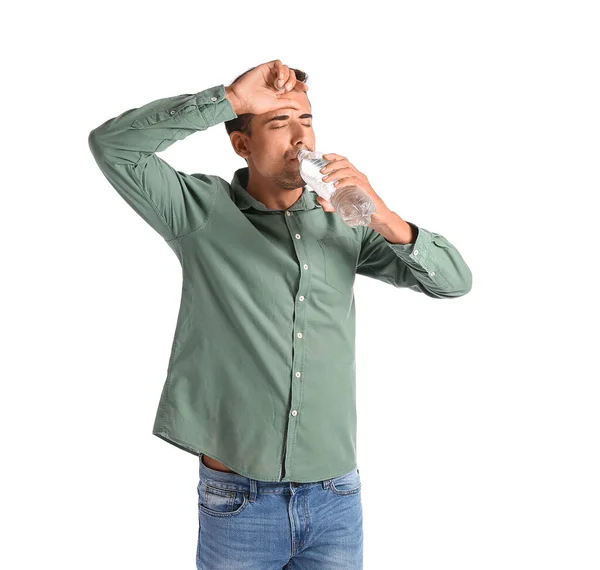 Man Met Een Probleem Van Overmatige Dorst Witte Achtergrond Symptomen — Stockfoto