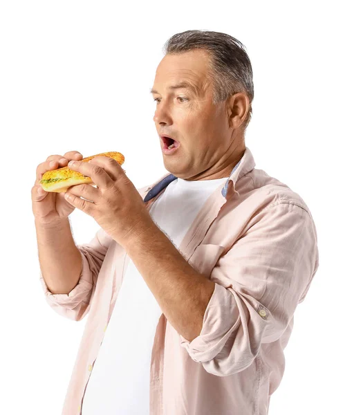 Mature Man Problem Strong Hunger White Background Diabetes Symptoms — Stock Photo, Image