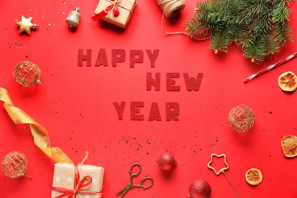 Beautiful New Year Composition Color Background — Stock Photo, Image