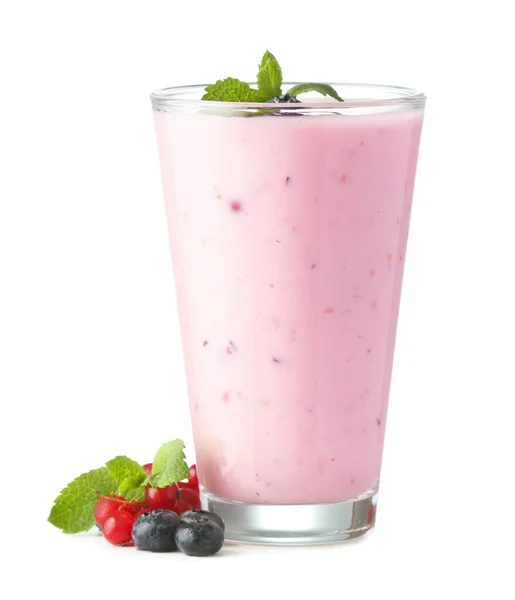 Verre Smoothie Aux Baies Savoureux Sur Fond Blanc — Photo