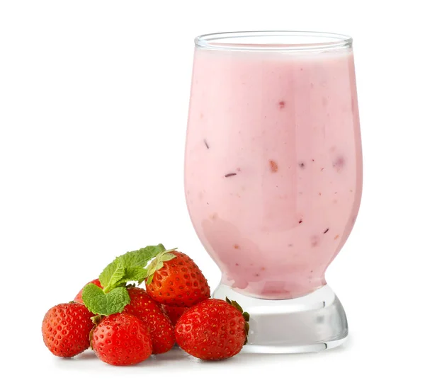 Verre Smoothie Aux Baies Savoureux Sur Fond Blanc — Photo