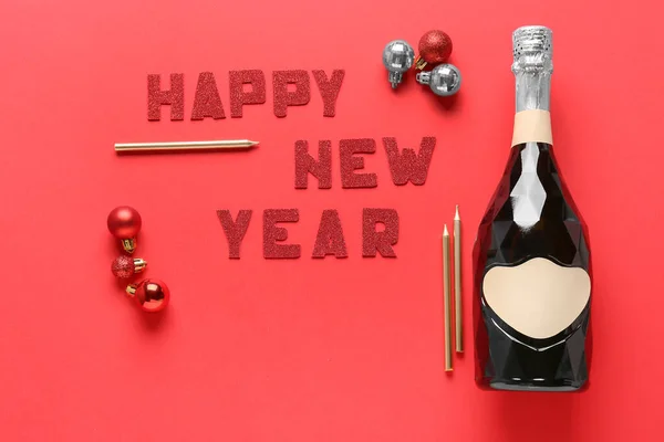 Beautiful New Year Composition Champagne Color Background — Stock Photo, Image